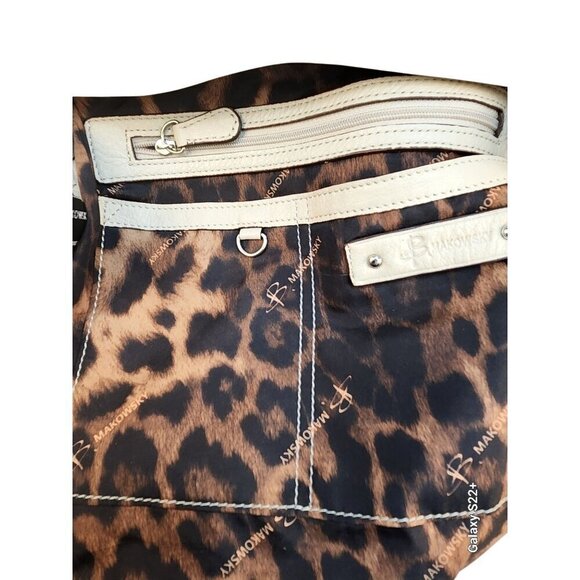 Cream B. Makowsky Womens Leather Crossbody Bag With Leopard Lining & Front and B - Picture 6 of 12